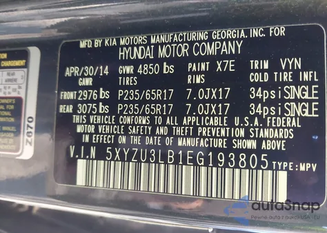 2014 Hyundai Santa Fe Sport 2.4L из США, поврежденный, VIN 5XYZU3LB1EG193805